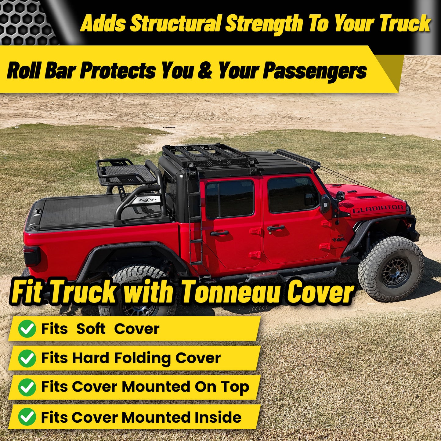 Truck Bed Roll Bar with Detachable Cargo Basket For Full-Size Truck