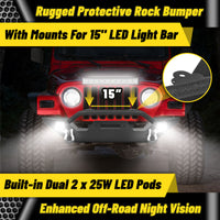 Jeep Wrangler TJ/YJ 87-06 Front Bumper|Direct Bolt-On, No Drill, Off-Road Adventure Armor, Light Bar & D-Rings