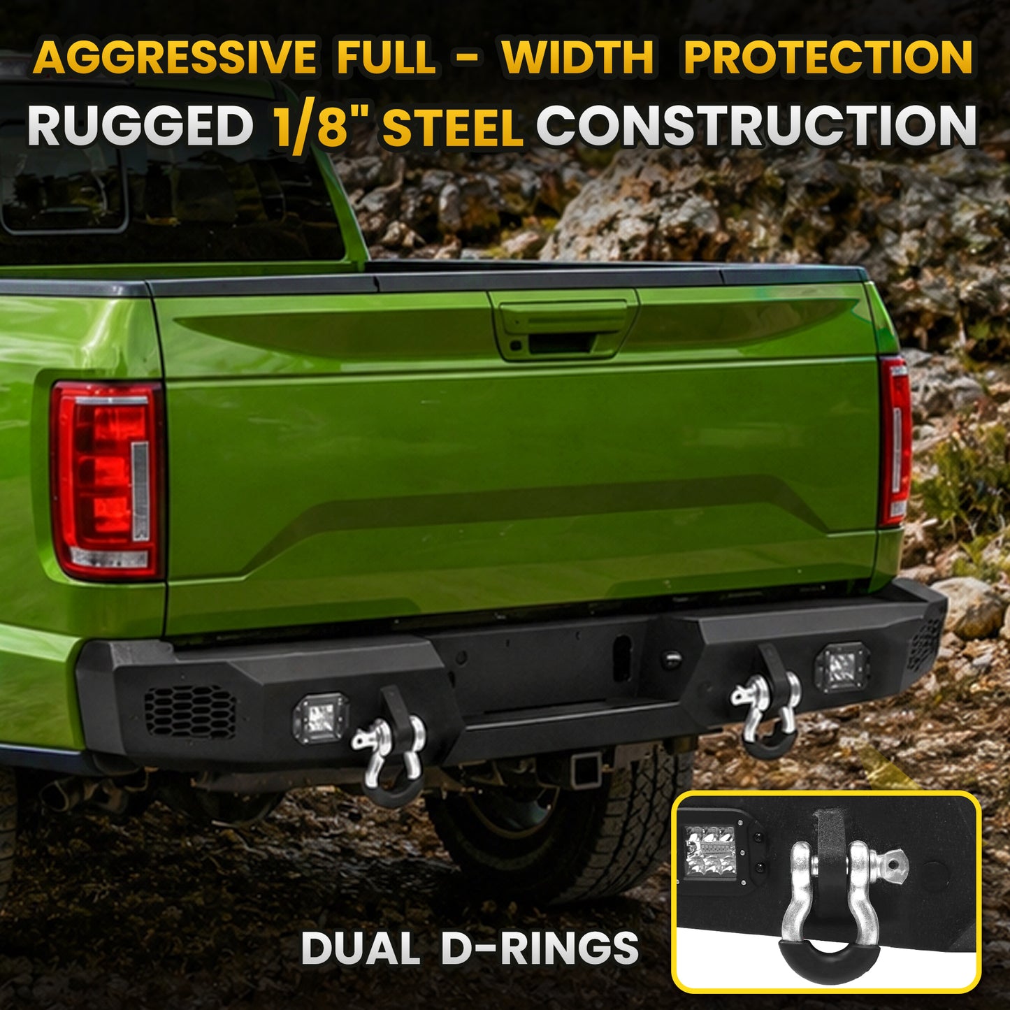 Ford 2021-2023 Rear Bumper | Direct Bolt-On, No Drill, Heavy-Duty Protection,LED Pods＆Dual D-rings