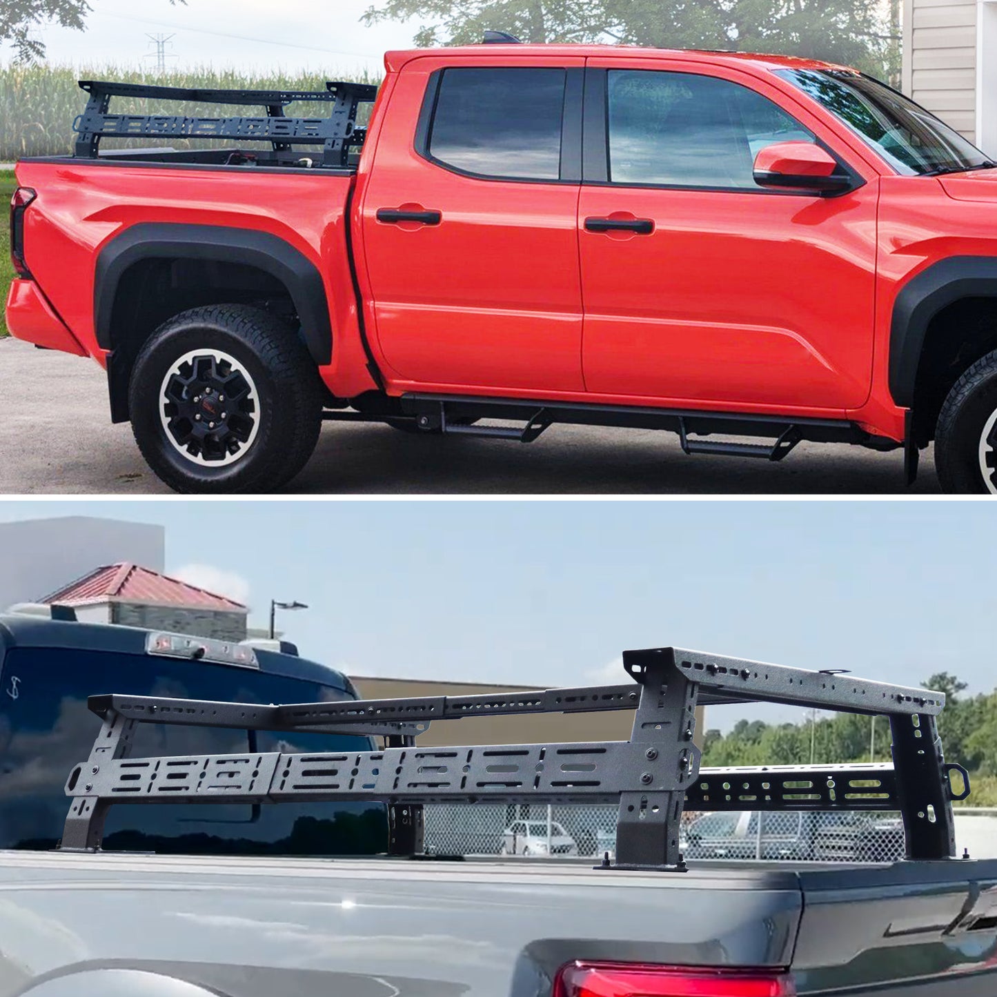 1100 Load Capacity Truck Bed Racks Low Profile, MONOKING Adjustable 14~17" High Truck Bed Racks for Toyota Tacoma Tundra Transport Racks Great for Kayaks Bikes Rooftop Tent