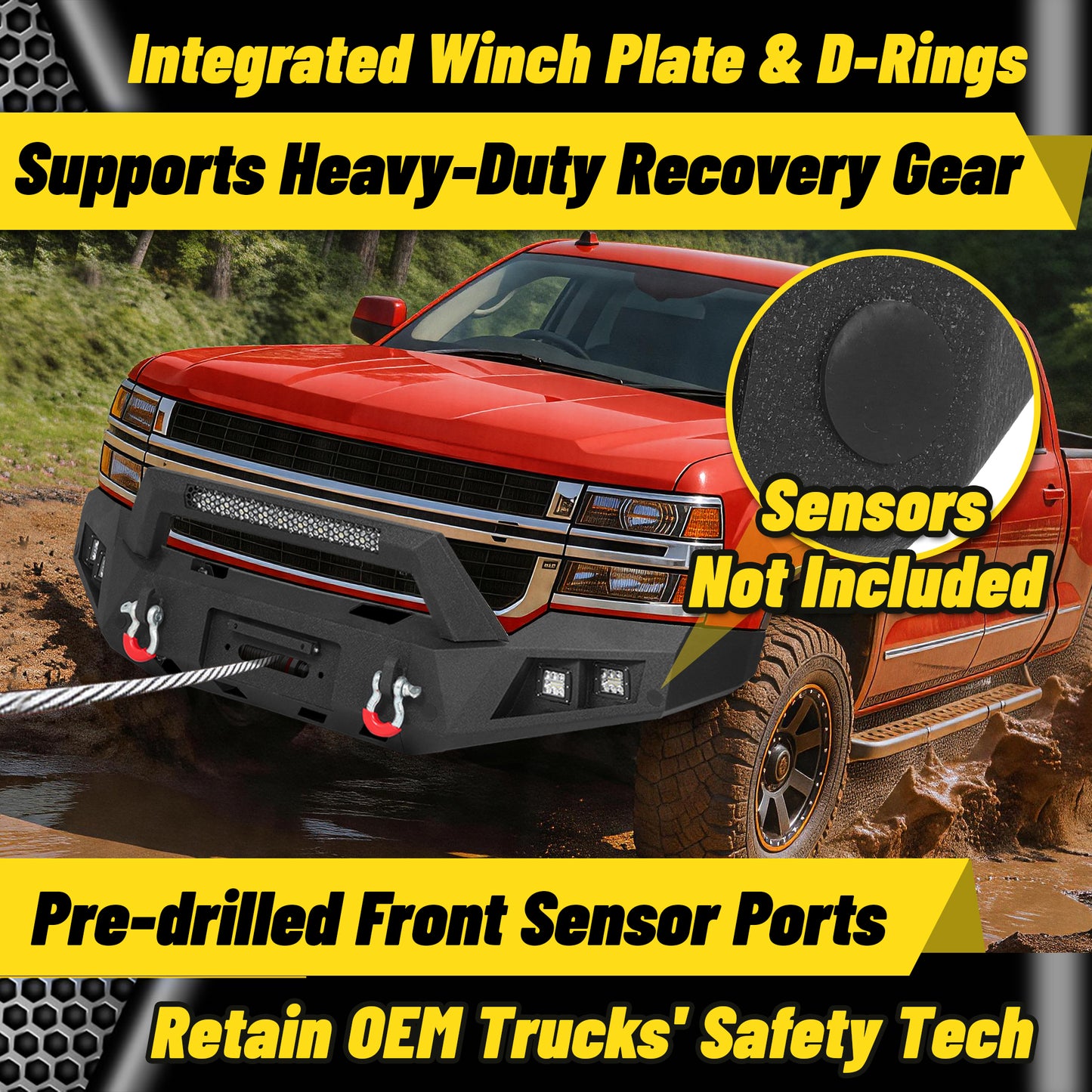 Chevy Suburban 92-99 / Yukon 92-99 / Tahoe 95-99 Front Bumper|Bolt-On, No Drilling, Off-Road Protection, LED Lights & D-Rings