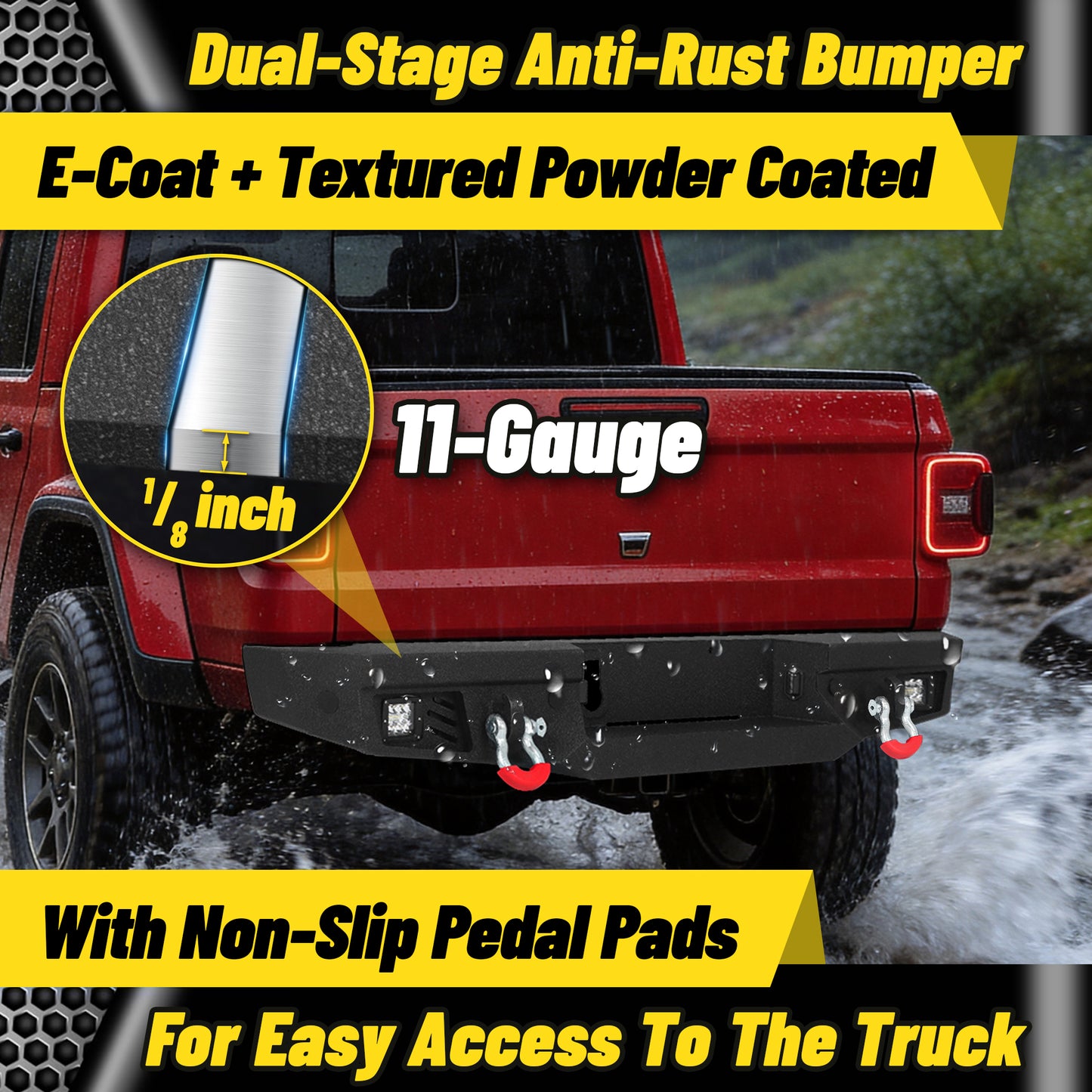Jeep Gladiator JT 20-26 Rear Bumper| Bolt-On, No Drilling,Off-Road Armor, LED Lights & D-Rings