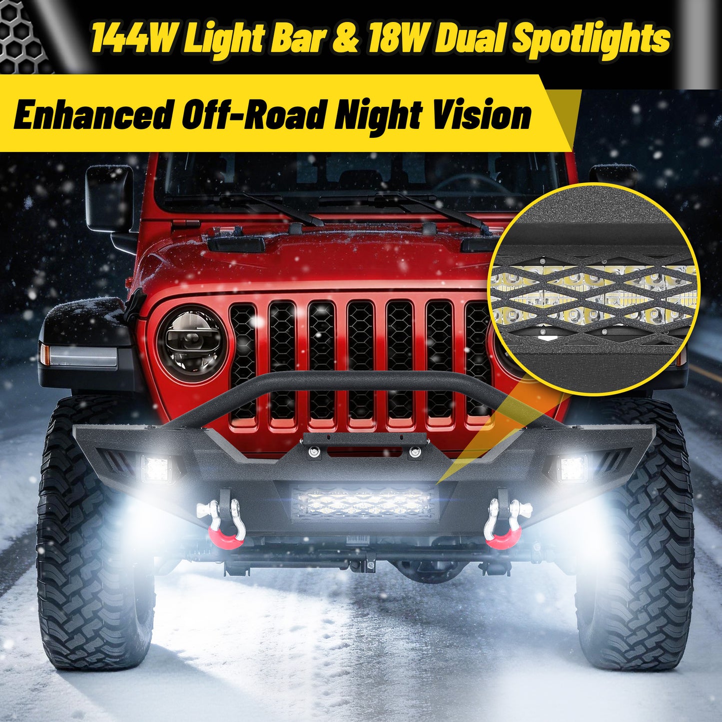 Jeep Wrangler JK, JL & Gladiator JT Front Bumper|Direct Bolt-On, No Drill, Off-Road Adventure Armor, Stainless Steel Skid Plate & Dual D-rings