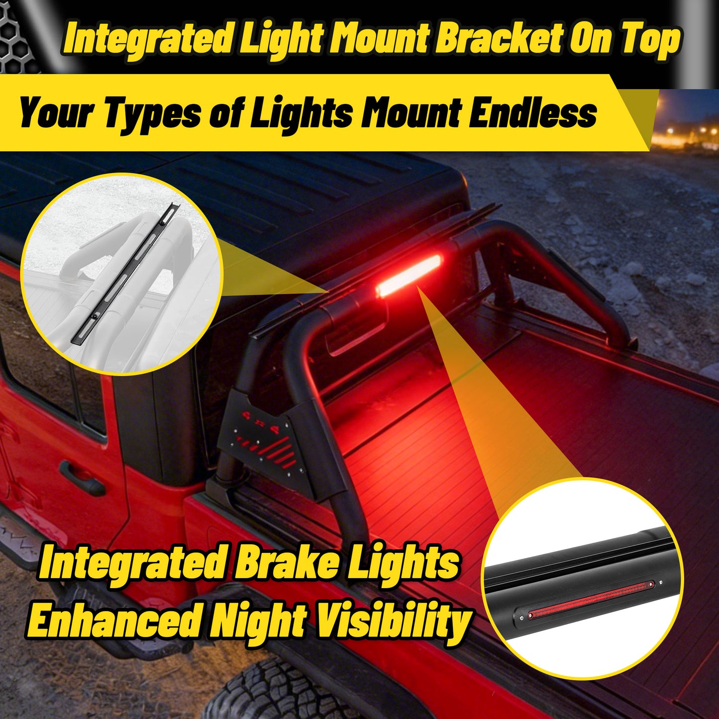 Dual Tube Roll Bar for Mid Size Pickup Truck with Brake Light