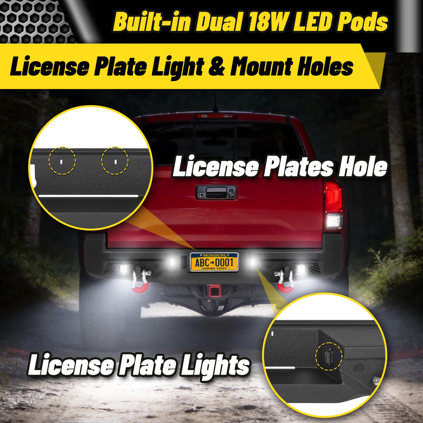 Toyota Tacoma 3rd Gen 2016-2023 Rear Bumper|Direct Bolt-On, No Drill, Carbon Steel Overland Armor, Step Plate & D-Rings