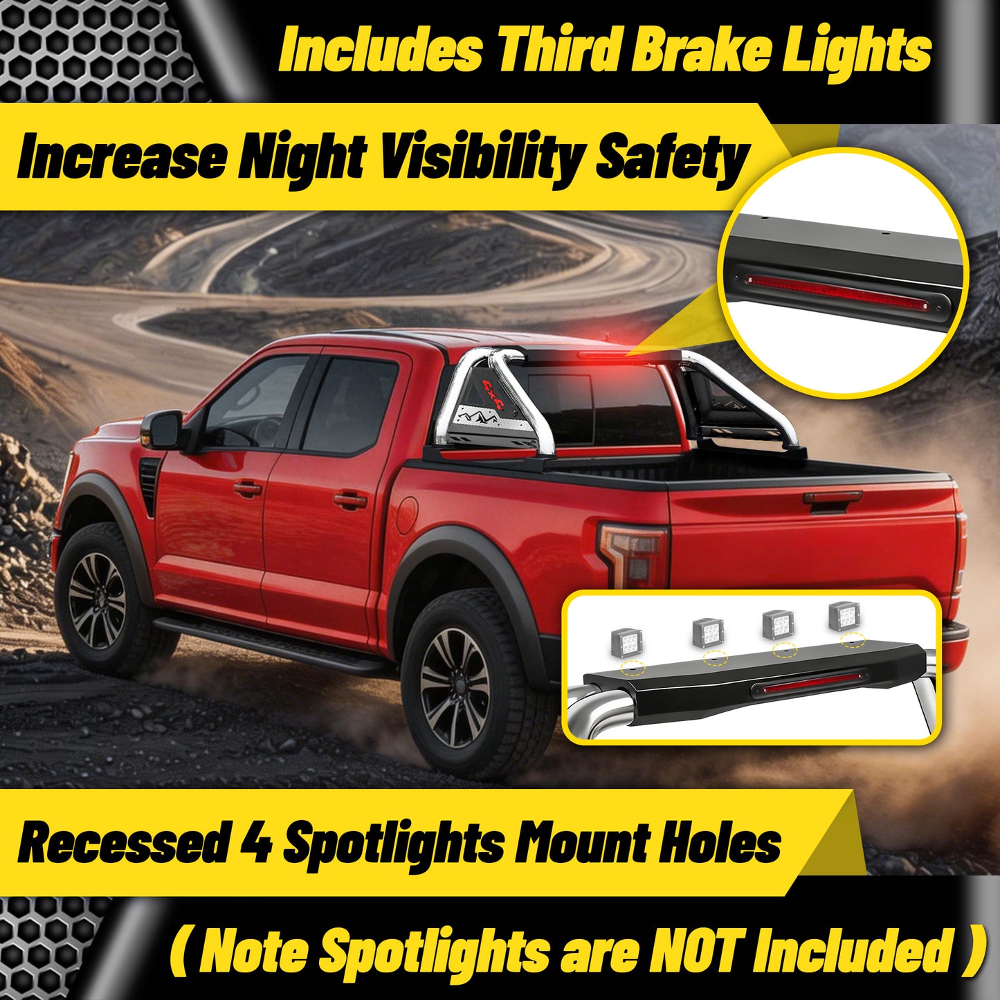 Stainless Steel Sport Roll Bar for Full Size Pickup Truck with Brake Light
