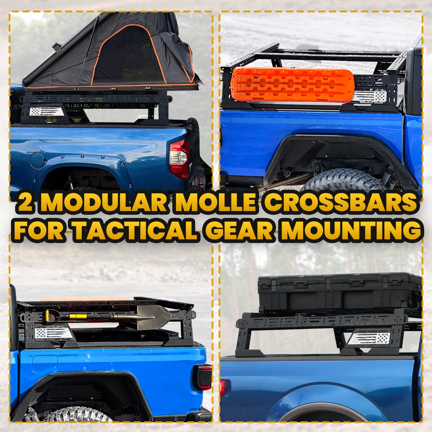 14'' ~ 17'' Low Profile Truck Bed Racks with USA Flag Design & 2 Crossbars for Chevy / GMC  Silverado /  Colorado / Sierra / Canyon