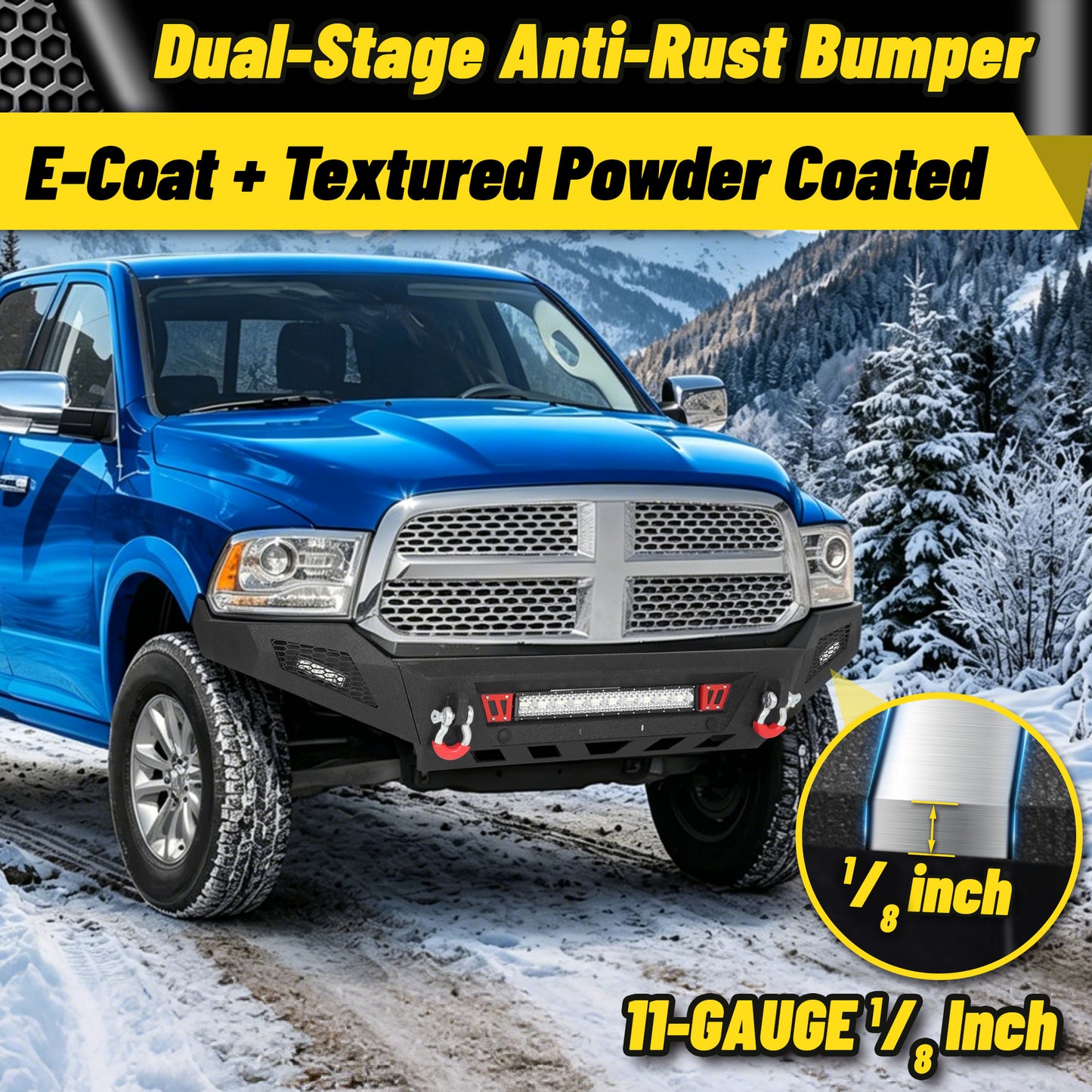 Ram 1500 13-18 & 19-23 Classic (Excl. Rebel) Front Bumper|Bolt-On, No Drilling, Full Width Off-Road & Work Truck, Winch Ready Plate & License Bracket