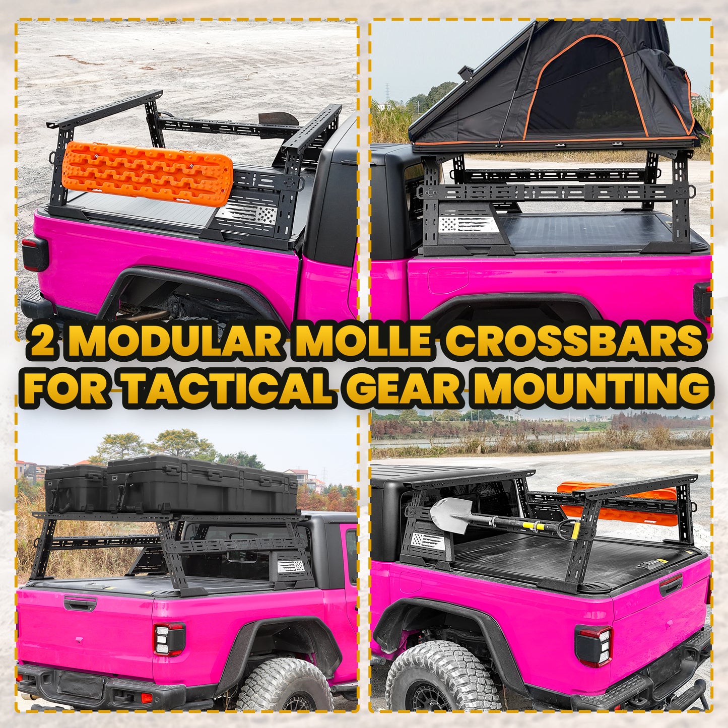 MONOKING 16-25" Mid Height Bed Rack with Sidebars USA Flag for Jeep Gladiator