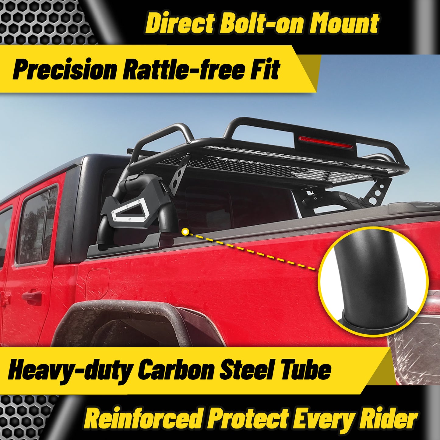 Adjustable Sport Roll Bar for Pickup Truck with Cargo Basket＆3rd Brake Light