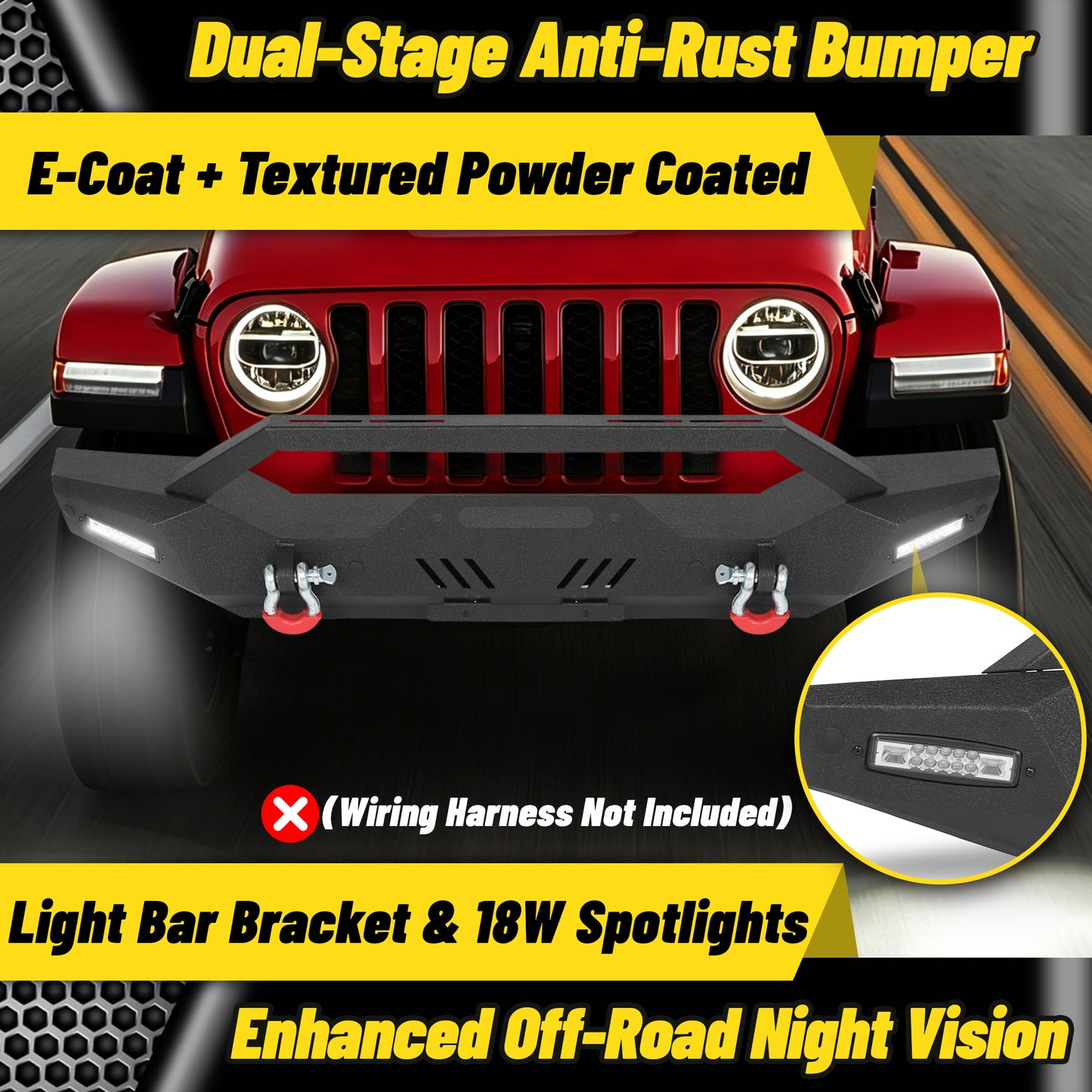 Jeep Wrangler JK JL 07-26 & Gladiator JT 20-26 Front Bumper| Bolt-On, No Drilling, Dual D-Rings