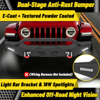 Jeep Wrangler JK JL 07-26 & Gladiator JT 20-26 Front Bumper| Bolt-On, No Drilling, Dual D-Rings