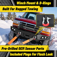 F150 / F250 / F350 1992-1997 Front Bumper|Heavy-Duty Carbon Steel, Winch Mount, D-Rings, LED Lights & License Plate Mount