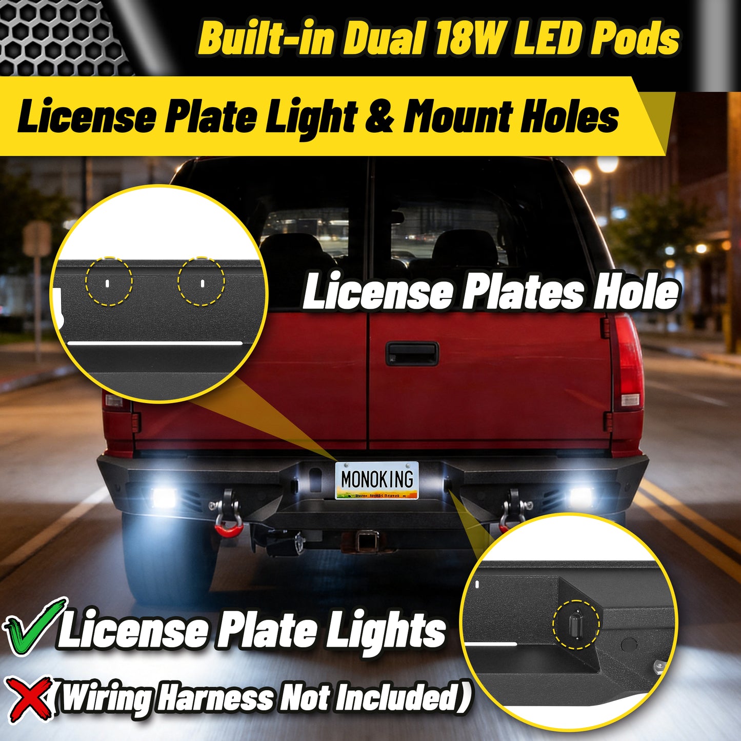 Chevy Suburban 92-99 / Yukon 92-99 / Tahoe 95-99 Rear Bumper|Bolt-On, No Drilling, Sensor Holes & Rear Step Plate