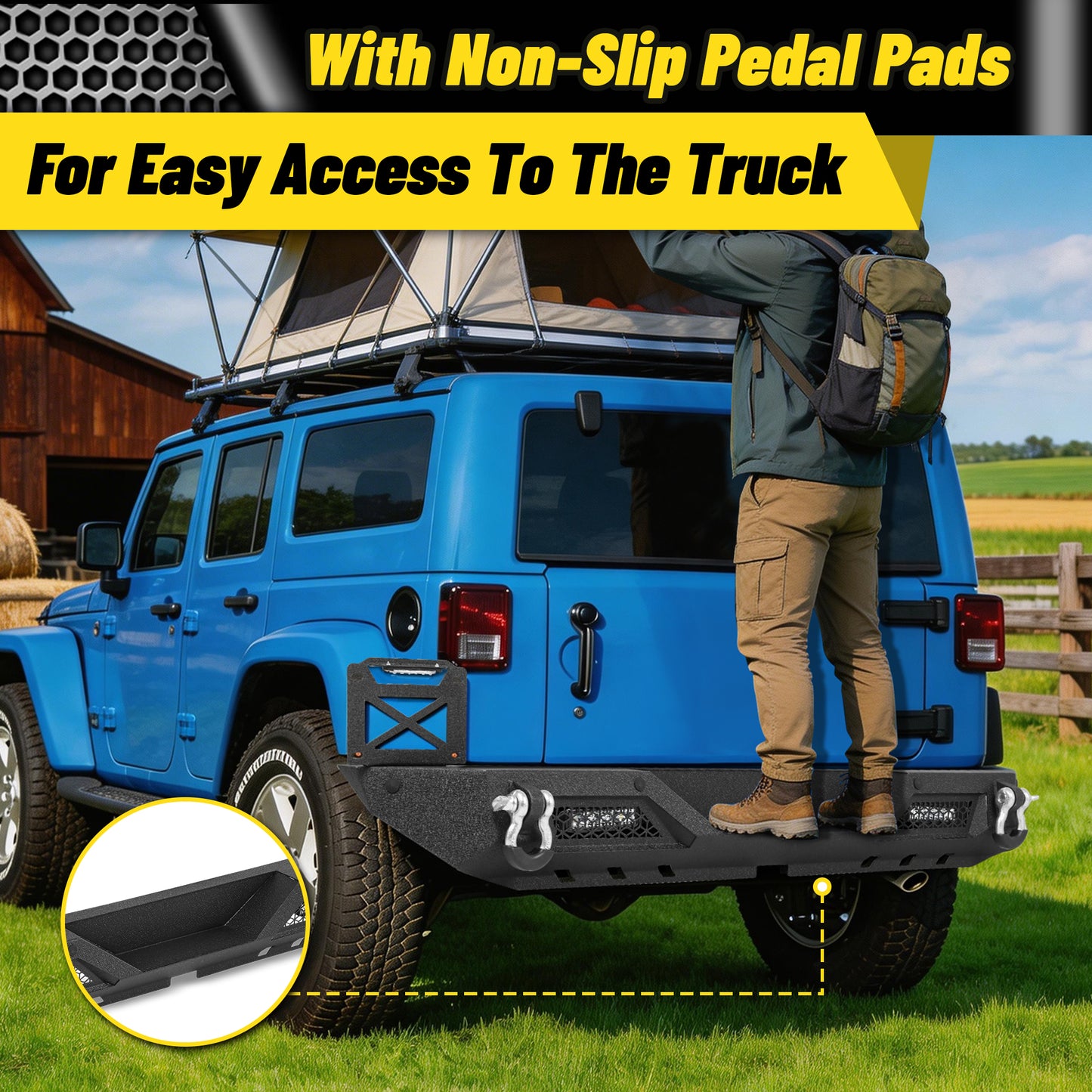 Jeep Wrangler JK/JKU 07-18 Rear Bumper|Direct Bolt-On, No Drill, Off-Road Adventure Armor, LED Pods & D-Rings