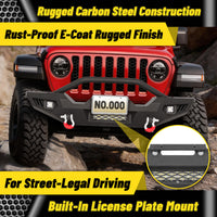 Jeep Wrangler JK, JL & Gladiator JT Front Bumper|Direct Bolt-On, No Drill, Off-Road Adventure Armor, Stainless Steel Skid Plate & Dual D-rings