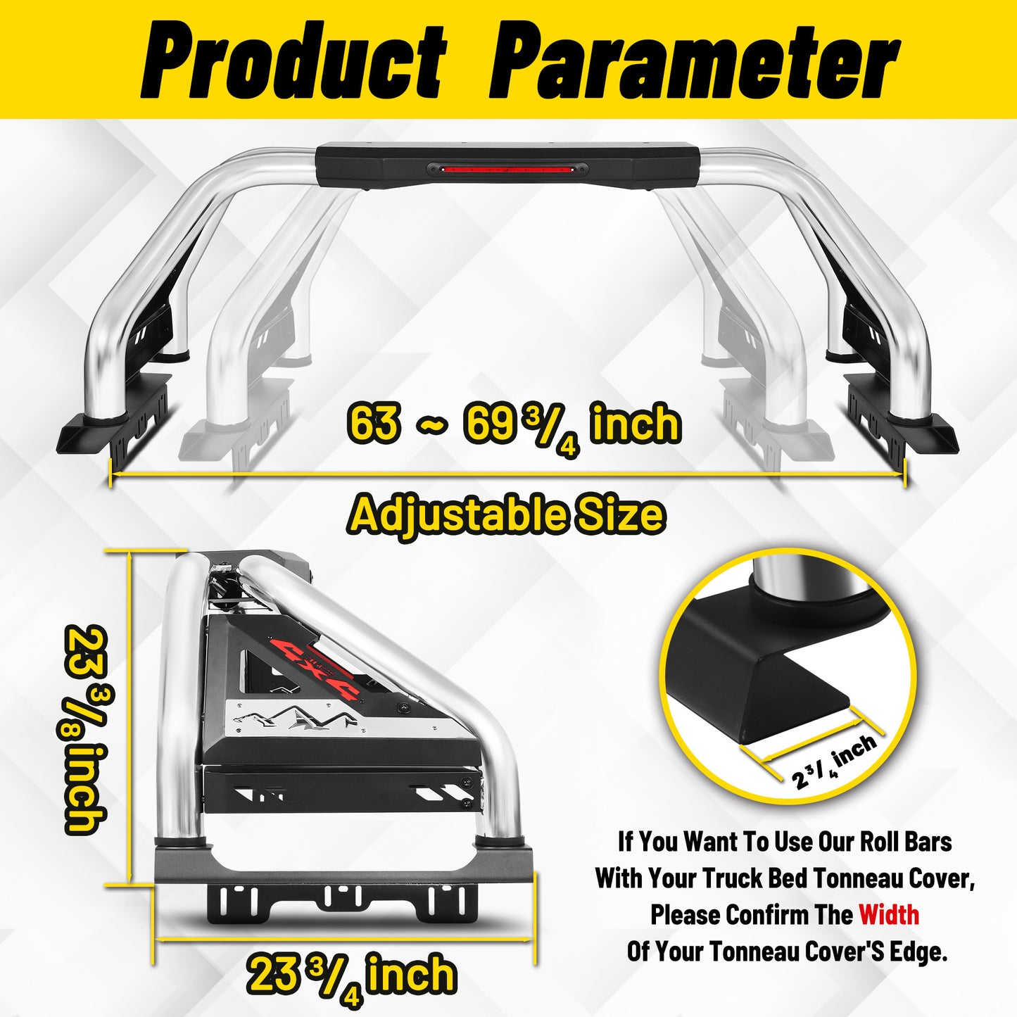 Stainless Steel Sport Roll Bar for Full Size Pickup Truck with Brake Light