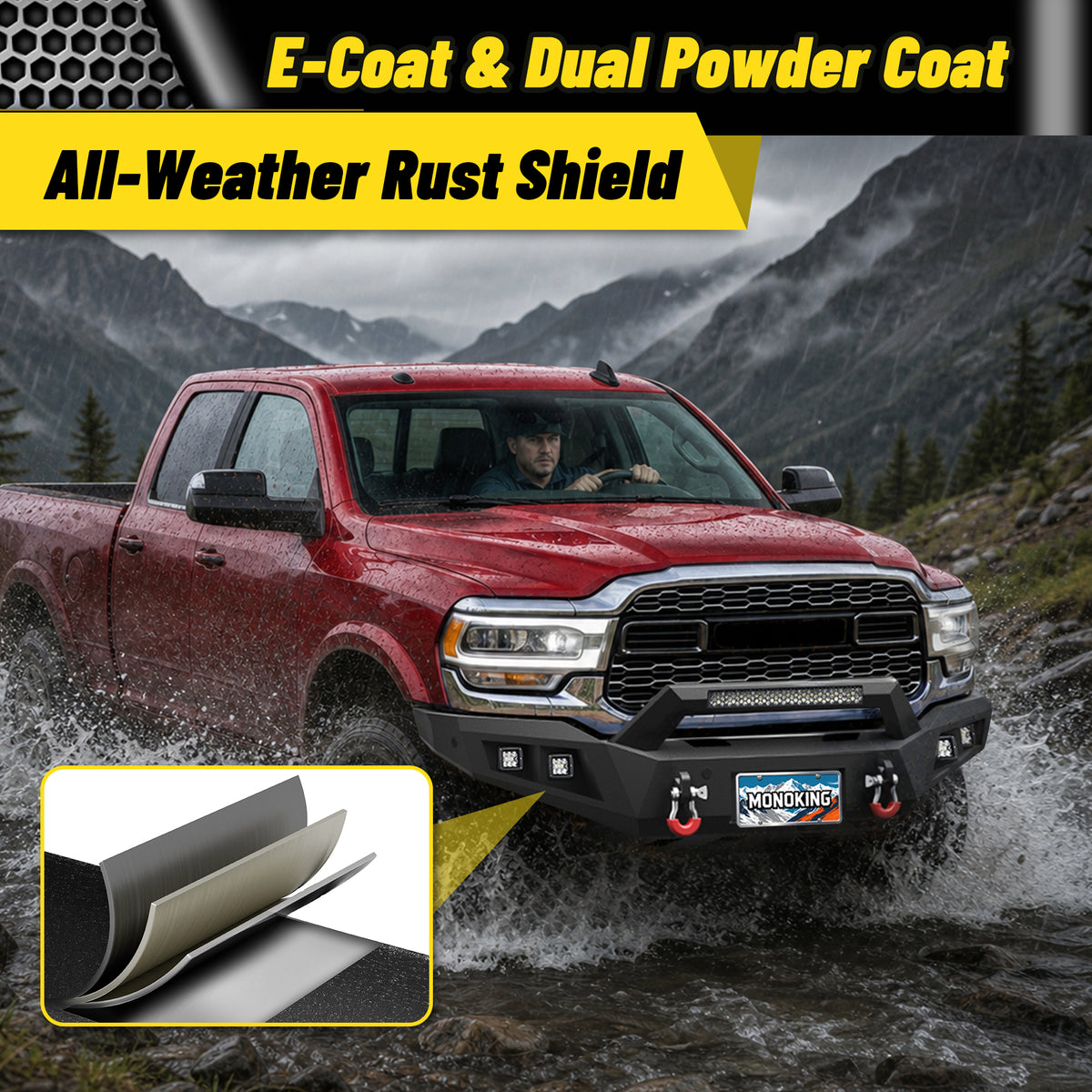 Ram 2500/3500 2019-2026 Front Bumper|Heavy-Duty Carbon Steel, Winch Mount, D-Rings, LED Lights & License Plate Mount