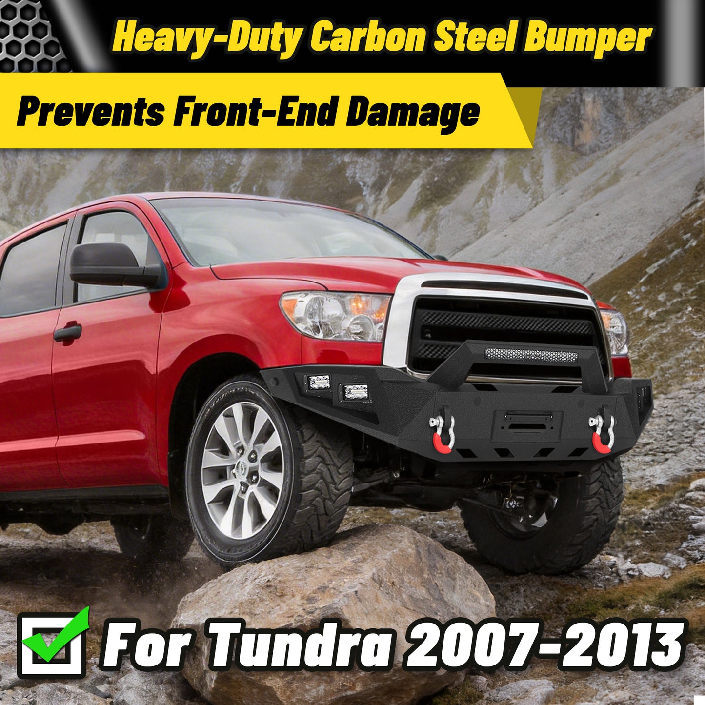 Toyota Tundra 07-13 Front Bumper|Direct Bolt-On, No Drill, Trail-Ready Protection, LED Lights & D-Rings