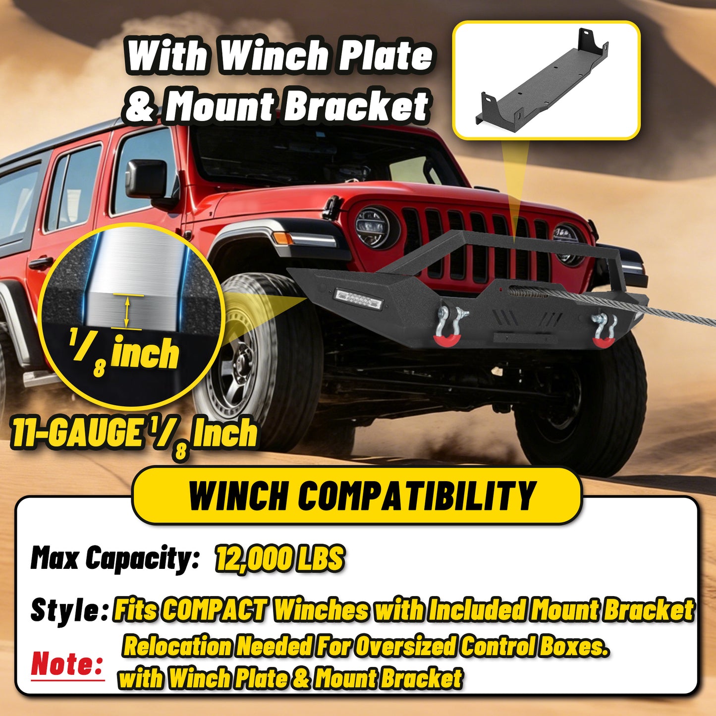 Jeep Wrangler JK JL 07-26 & Gladiator JT 20-26 Front Bumper| Bolt-On, No Drilling, Dual D-Rings