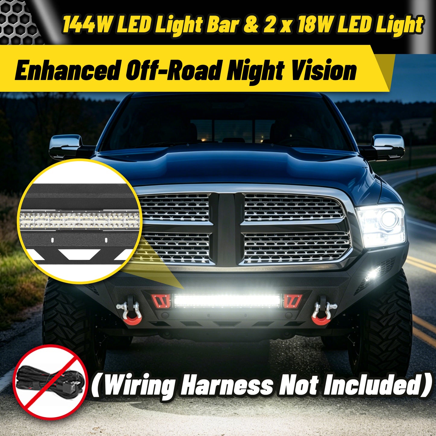 Ram 1500 13-18 & 19-23 Classic (Excl. Rebel) Front Bumper|Bolt-On, No Drilling, Full Width Off-Road & Work Truck, Winch Ready Plate & License Bracket