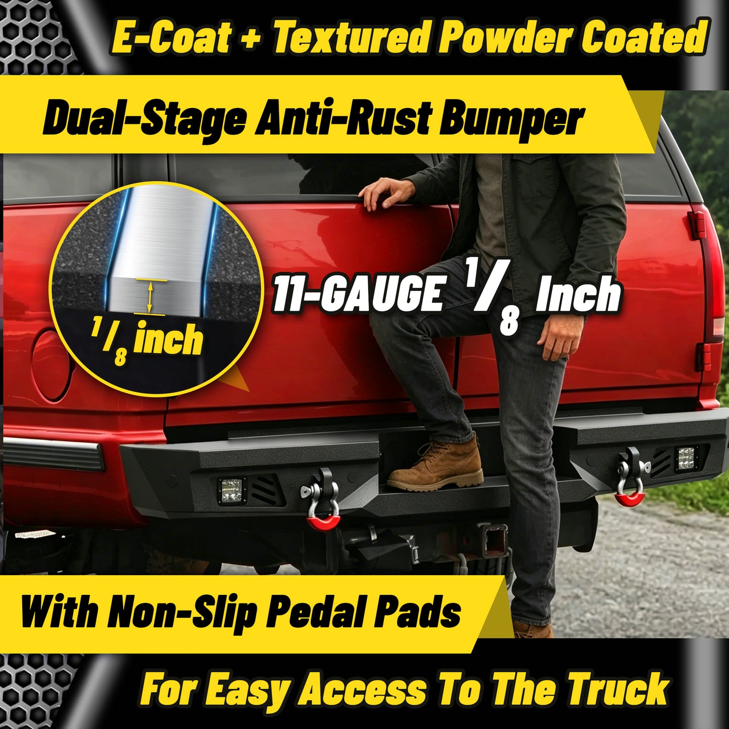 Chevy Suburban 92-99 / Yukon 92-99 / Tahoe 95-99 Rear Bumper|Bolt-On, No Drilling, Sensor Holes & Rear Step Plate