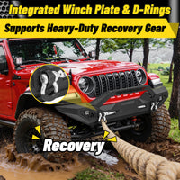 Jeep Wrangler JK/JL 07-26 & Gladiator JT Front Bumper|Direct Bolt-On, No Drill, Off-Road Adventure Armor, Light Bar & D-Rings