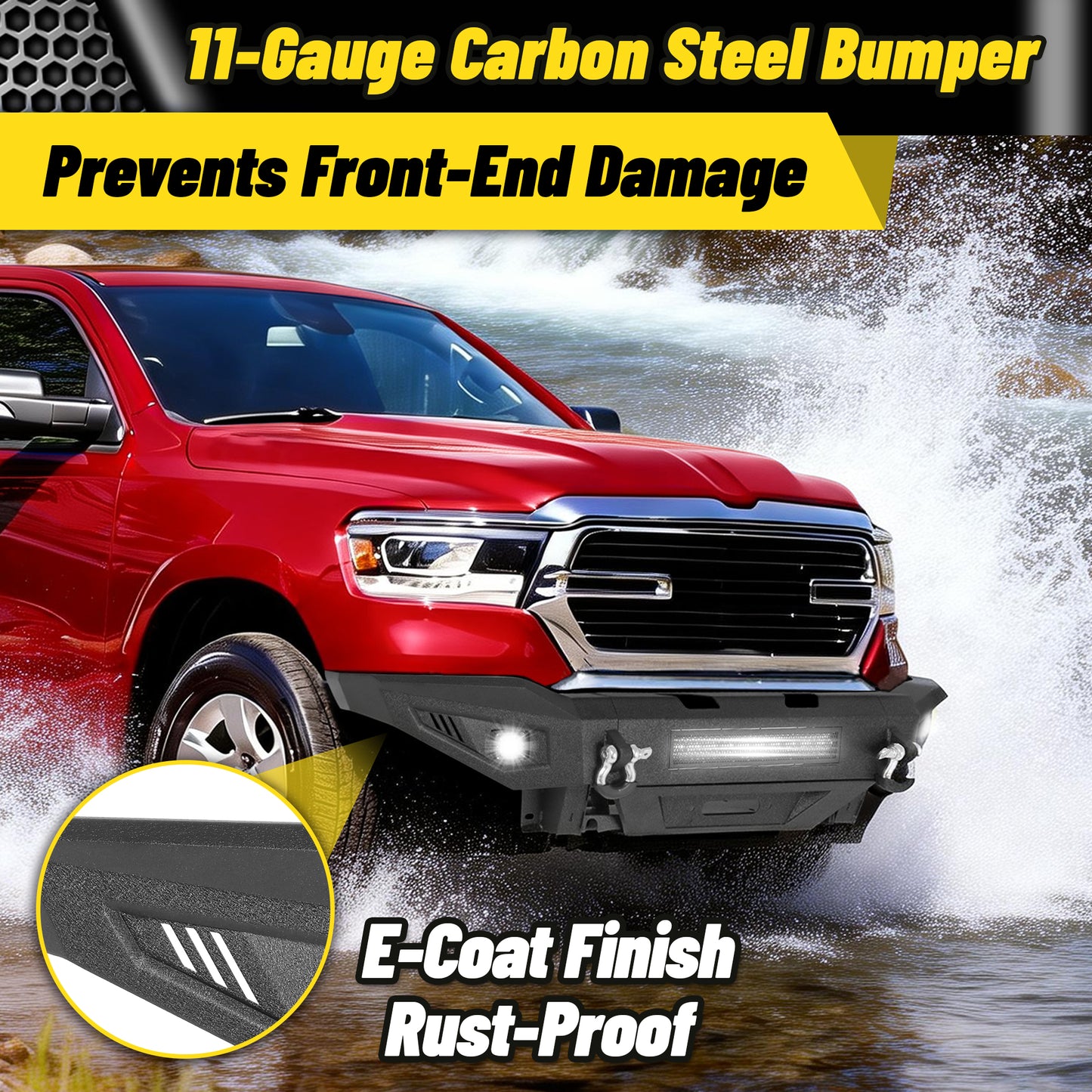 Dodge Ram 2500 19-24 Front Bumper|Direct Bolt-On, No Drill, Work Truck & Off-Road Protection, LED Light Bar & Fog Lights