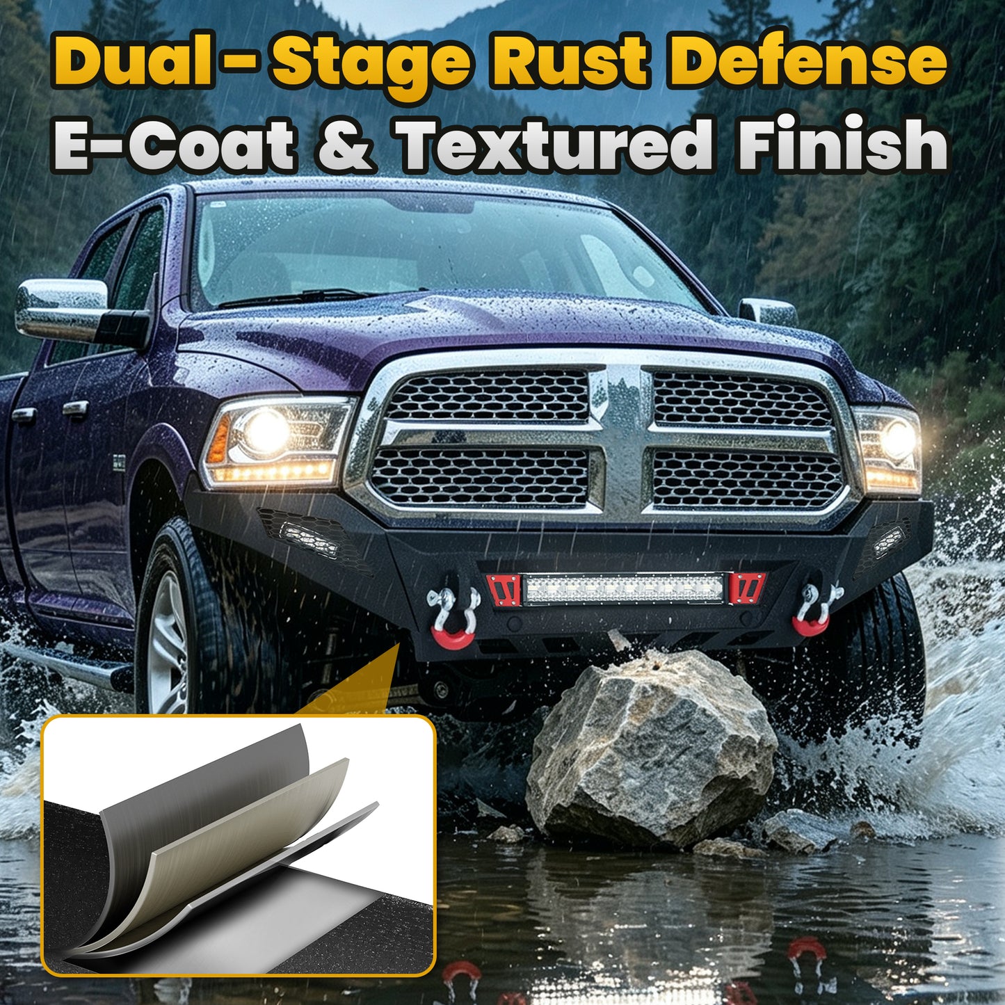 Ram 1500 13-18 & 19-23 Classic (Excl. Rebel) Front Bumper|Bolt-On, No Drilling, Full Width Off-Road & Work Truck, Winch Ready Plate & License Bracket
