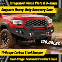 Toyota Tacoma 3rd Gen 2016-2023 Front Bumper|Direct Bolt-On, No Drill,Trail Protection, Winch Ready Plate & LED Pods