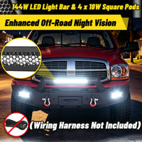 Dodge Ram 1500 06-08 (Excl. Mega Cab) Front Bumper| Bolt-On, No Drilling,Heavy Duty Steel Work Armor, LED Light Bar & D-Rings