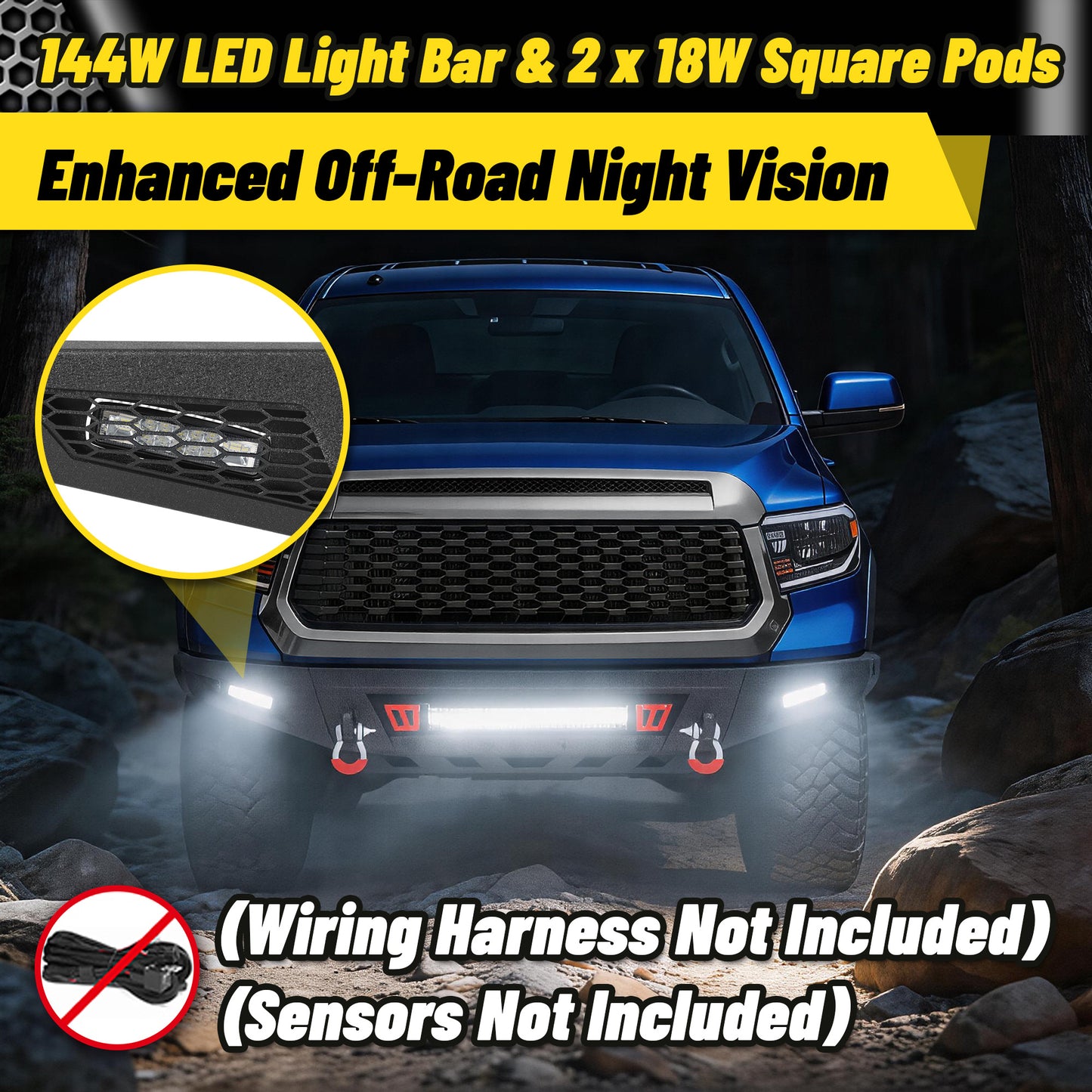 Toyota Tundra 14-21 Front Bumper|Bolt-On, No Drilling, Off-Road Protection, D-Rings & LED Lights