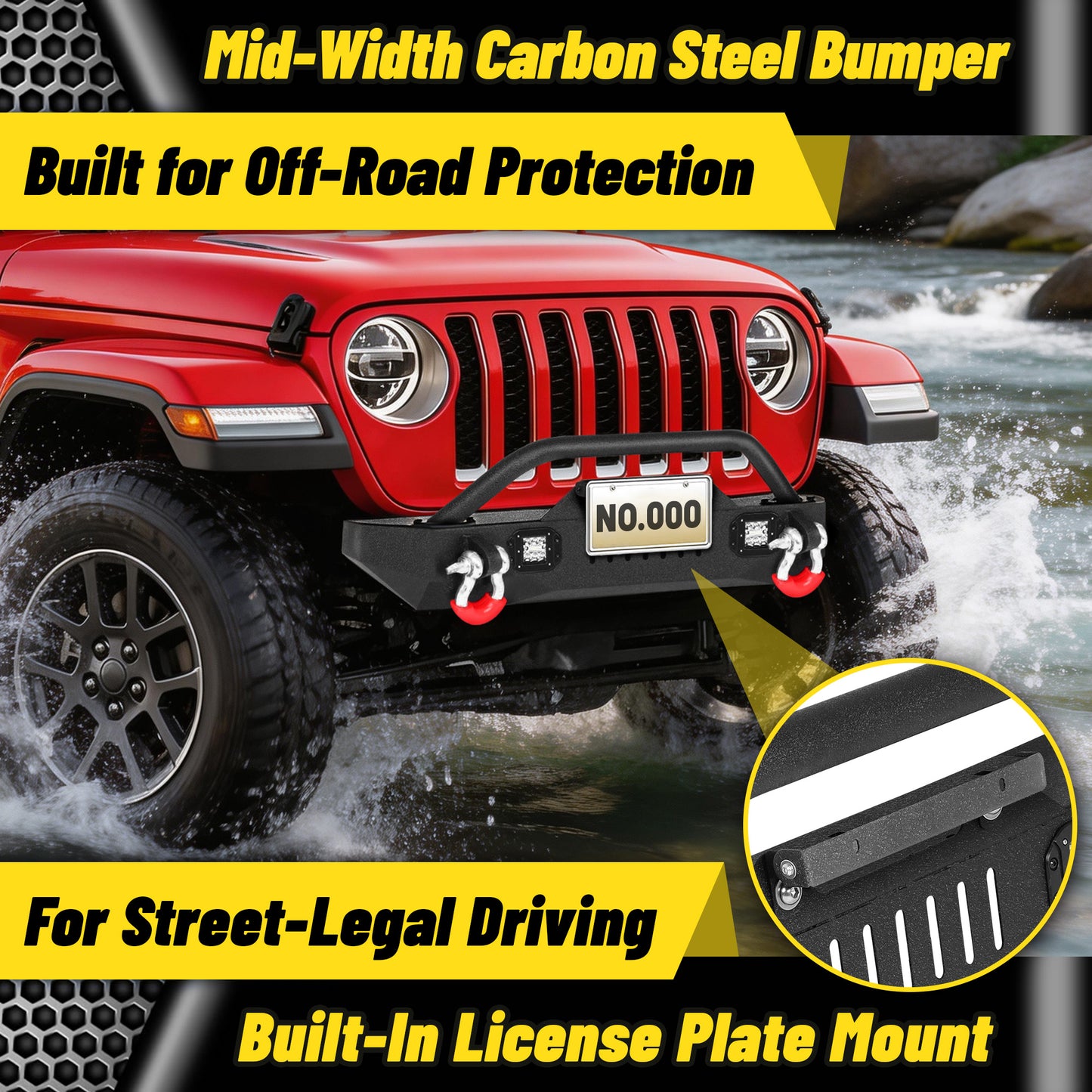Jeep Wrangler JK/JL 07-26 & Gladiator JT Front Bumper|Direct Bolt-On, No Drill, Overland & Off-Road Defense, Dual D-rings
