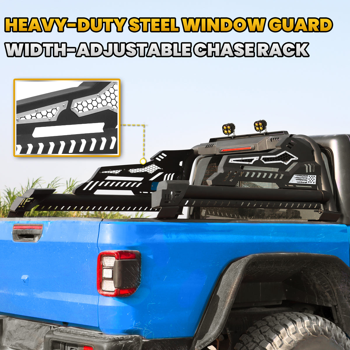 Heavy Duty Roll Bar with 3rd Brake Light for Mid-Size Truck