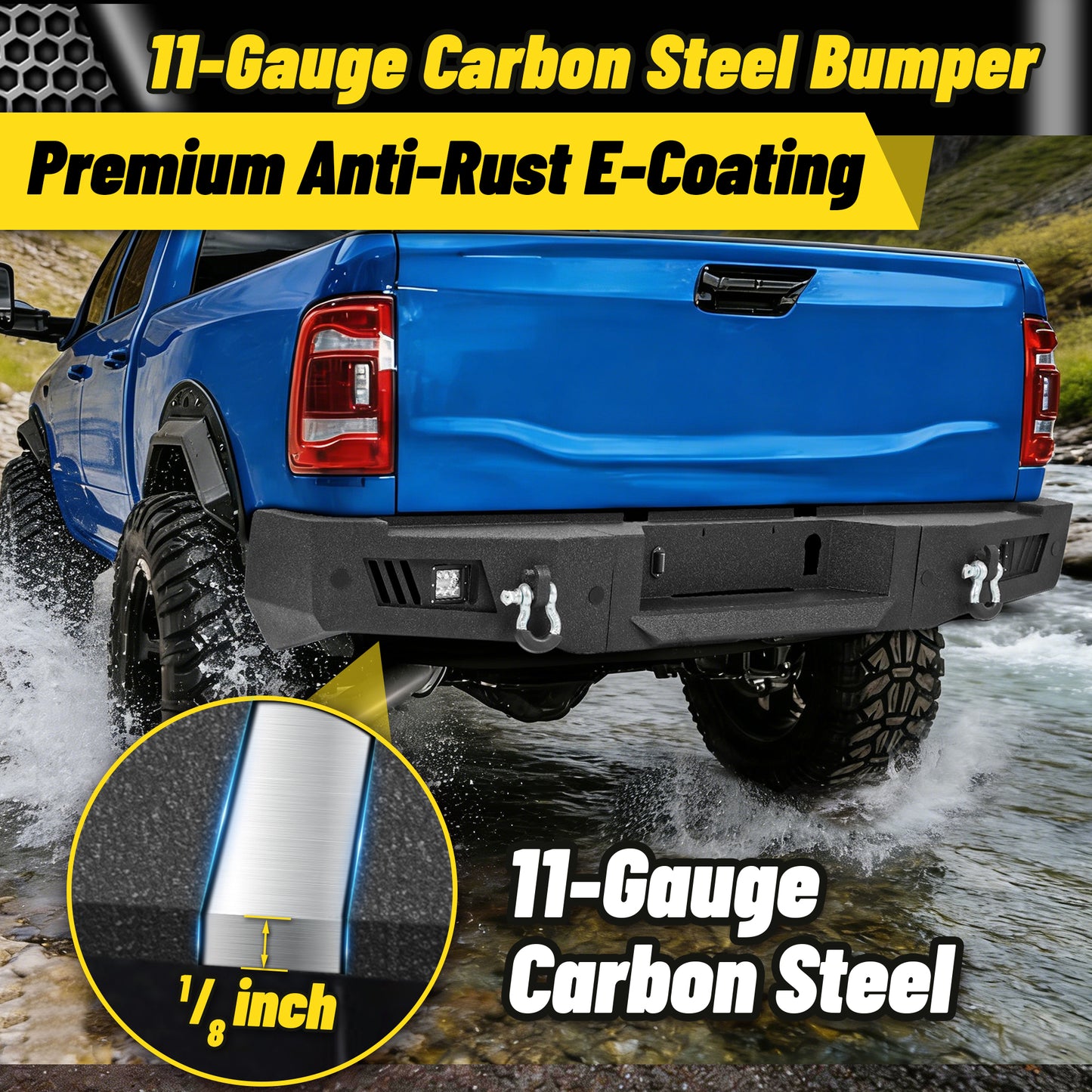 Dodge Ram 2500 19-24 Rear Bumper|Direct Bolt-On, No Drill, Work & Tow Ready Armor, LED Lights & D-Rings