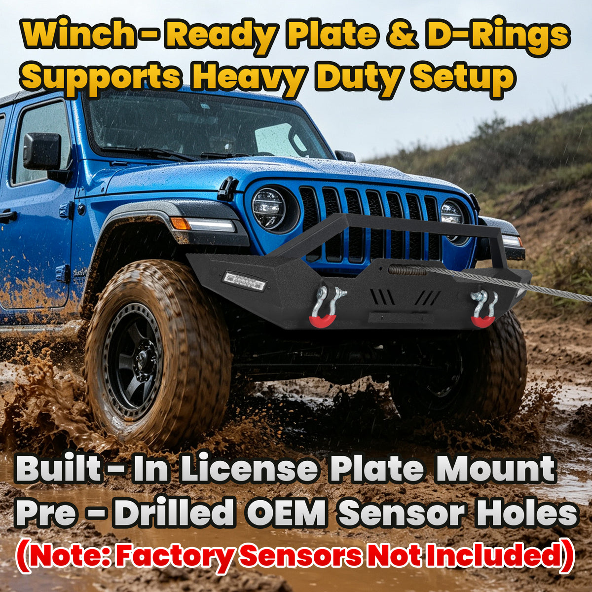 Jeep Wrangler JK JL 07-26 & Gladiator JT 20-26 Front Bumper| Bolt-On, No Drilling, Dual D-Rings
