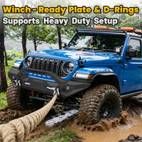 Jeep Wrangler JK/JL 07-26 & Gladiator JT Front Bumper|Direct Bolt-On, No Drill, Off-Road Adventure Armor, Light Bar & D-Rings