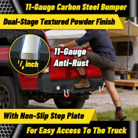Toyota Tacoma 3rd Gen 2016-2023 Rear Bumper|Direct Bolt-On, No Drill, Carbon Steel Overland Armor, Step Plate & D-Rings