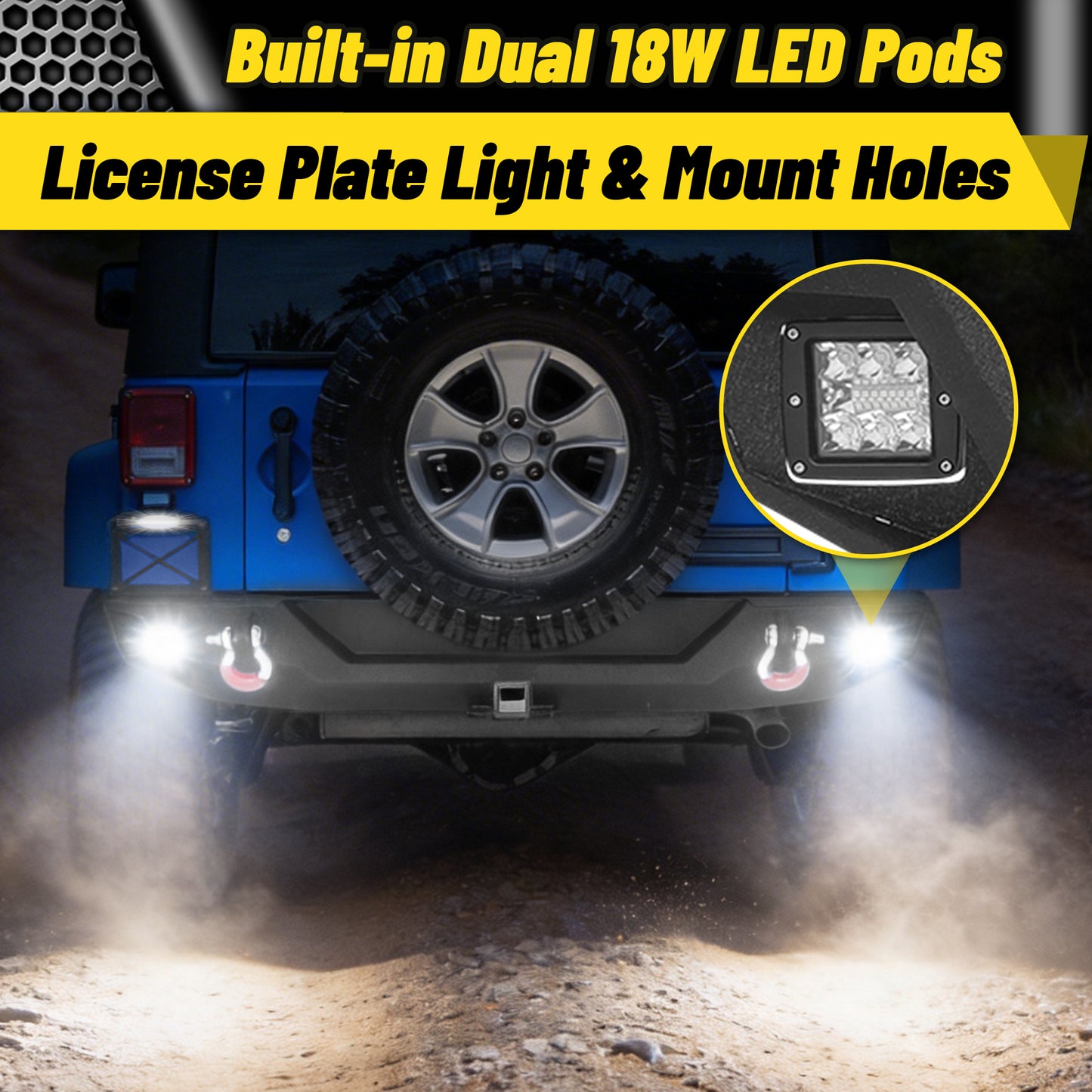 Jeep Wrangler JK/JKU 07-18 Rear Bumper|Direct Bolt-On, No Drill, Trail Protection & Recovery, LED Lights & D-Rings