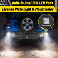 Jeep Wrangler JK/JKU 07-18 Rear Bumper|Direct Bolt-On, No Drill, Trail Protection & Recovery, LED Lights & D-Rings