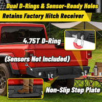 Jeep Gladiator JT 20-26 Rear Bumper| Bolt-On, No Drilling,Off-Road Armor, LED Lights & D-Rings