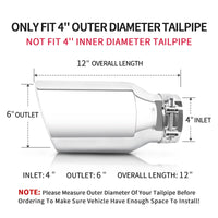 Dimensions and fitment of 4x6x12 silver exhaust tip for trucks and cars
