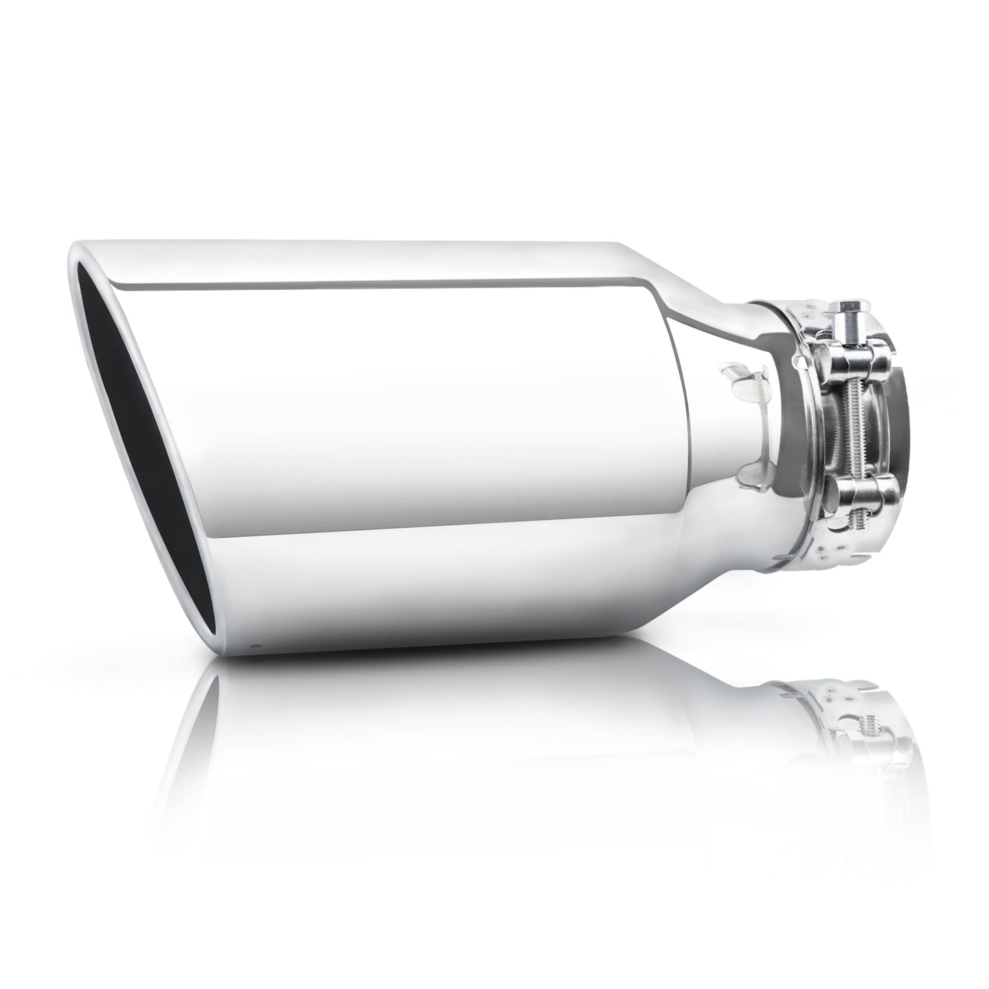 Side view of 4x6x12 silver exhaust tip with clamp-on design
