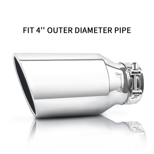Silver 4x6x12 exhaust tip with clamp-on design for trucks and cars