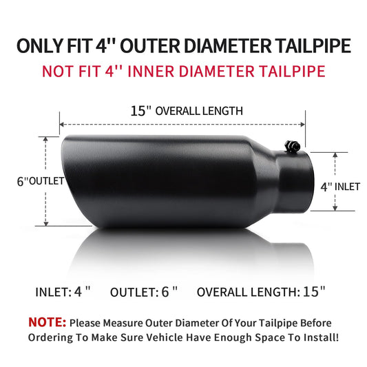 MONOKING Exhaust Tip 4" Inlet 6" Outlet 15"Bolt-On Universal Fit