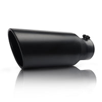 Front view of 4" x 6" x 15" black exhaust tip for trucks, cars, and SUVs showing sleek polished design.