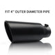 Front view of 4" x 6" x 15" black exhaust tip for trucks, cars, and SUVs, showing sleek and polished design.