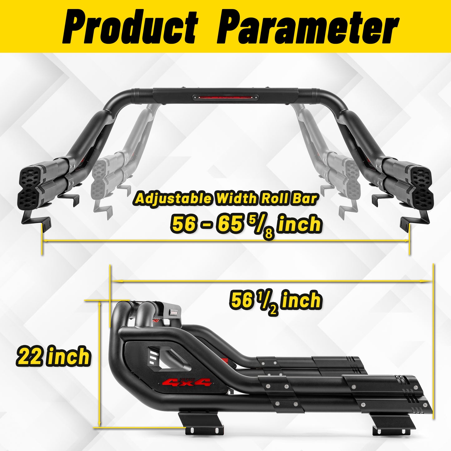 Adjustable Double Tube Roll Bar for Universal Pickup Truck with Brake Light