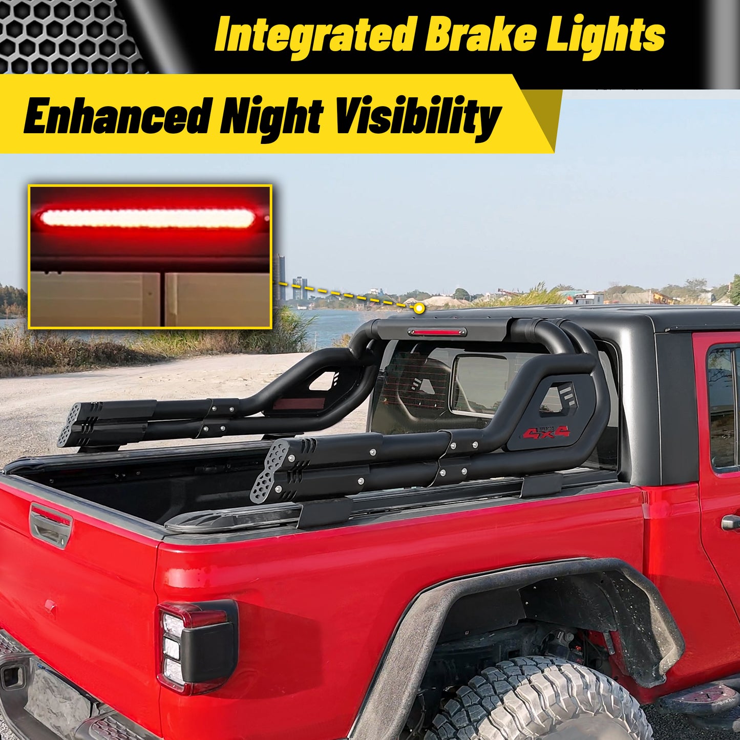 Adjustable Double Tube Roll Bar for Universal Pickup Truck with Brake Light