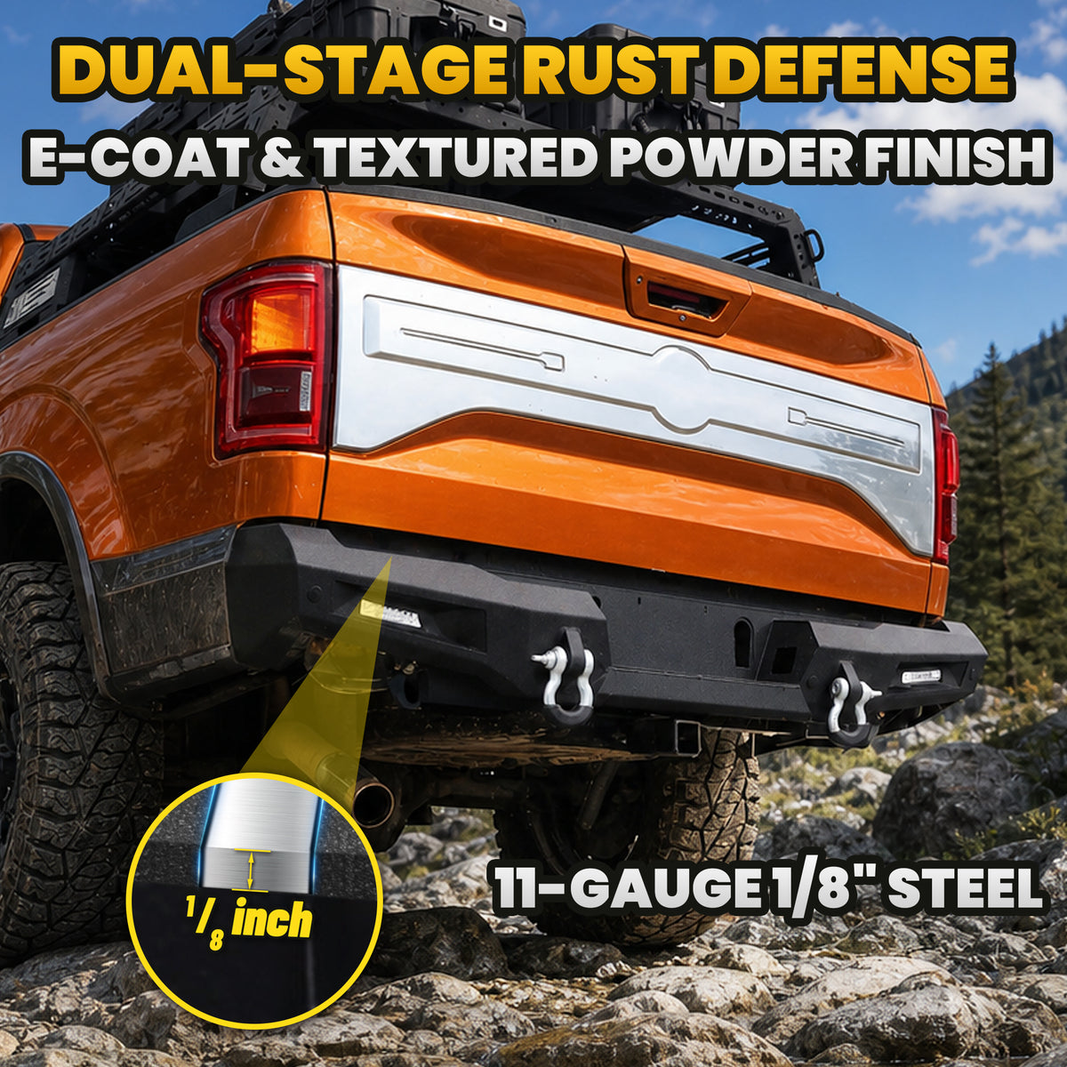 FORD 15-17 Rear Bumper | Direct Bolt-On, No Drill, Aggressive Durable OEM Fit Upgrade, LED Lignts＆Dual D-rings